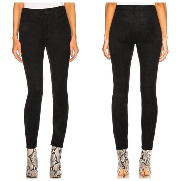 MOTHER High Waist Looker Jeans Black Suede Women’s Size 24 Stretch Skinny Fit - Picture 1 of 13